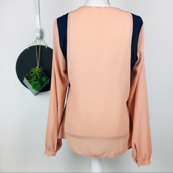 Esley Orange Navy Apricot button up blouse - Picture 3 of 8
